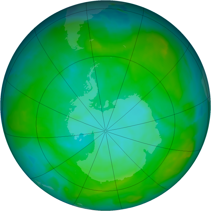 Antarctic ozone map for 25 December 2012